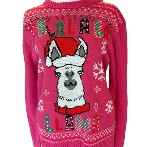 Tipsy Elves Pink Ugly Christmas Sweater Womens L Holiday Knit Llama  Acrylic - Picture 1 of 6